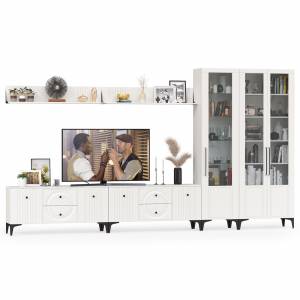 Валенсия стенка для гостиной № 86 цвет белый шагрень