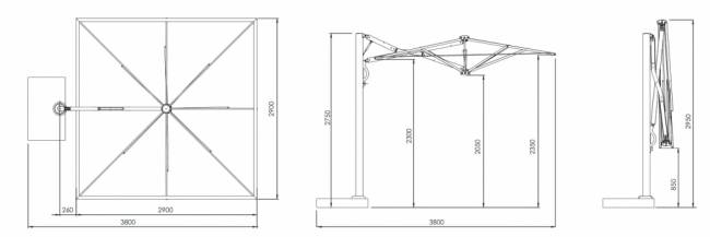 Зонт профессиональный 2.9х2.9 м Astro Carbon графит, слоновая кость 2900х2900 мм
