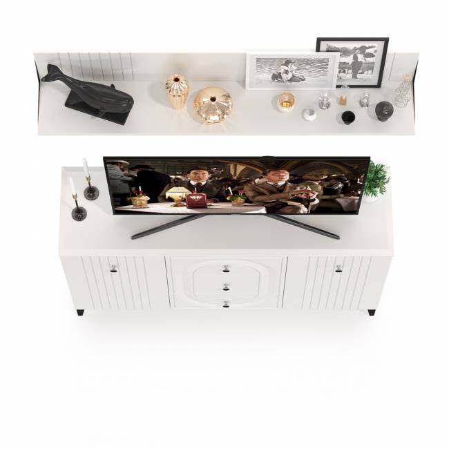 Комод-ТВ-тумба Валенсия 13.309 с навесной полкой цвет белый шагрень