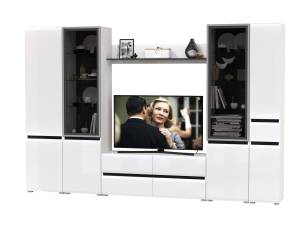 Гостиная Сидней № 58 цвет белый/чёрный/МДФ белый глянец Гостиная Сидней № 58 цвет белый/чёрный/МДФ белый глянец