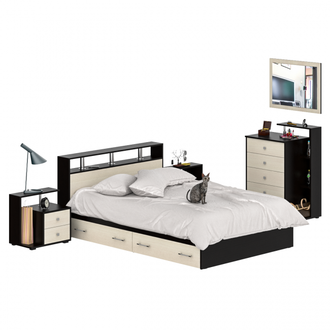 Мебель в спальню Камелия № 12 Кровать с ящиками 1400 цвет венге/дуб лоредо Мебель в спальню Камелия № 12 Кровать с ящиками 1400 цвет венге/дуб лоредо