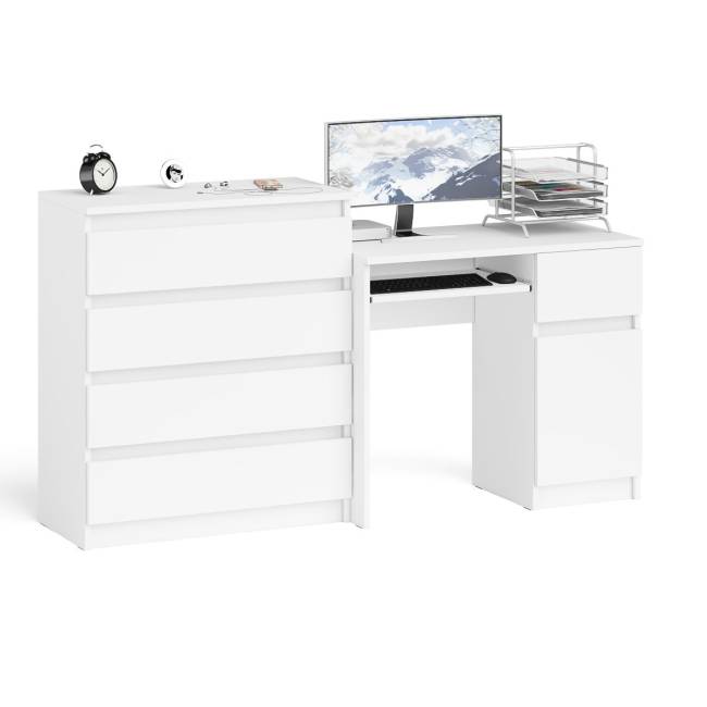 Компьютерный стол Мори МС-1 правый с комодом 4-ре ящика цвет белый