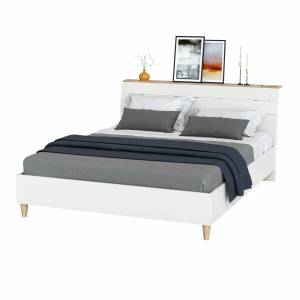 Двуспальная кровать Муссон с ортопедическим основанием цвет белый/дуб эндгрейн элегантный