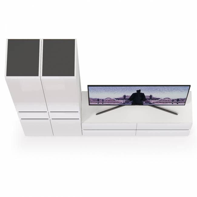 Стенка в гостиную Сидней № 17 цвет белый/чёрный/фасады МДФ белый глянец