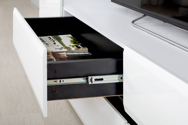 Стенка в гостиную Сидней № 17 цвет белый/чёрный/фасады МДФ белый глянец