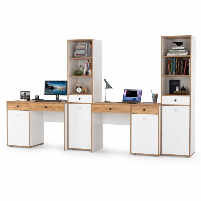 Два компьютерных стола Вуди и пенал для учебников цвет белый премиум/дуб крафт золотой Два компьютерных стола Вуди и пенал для учебников цвет белый премиум/дуб крафт золотой