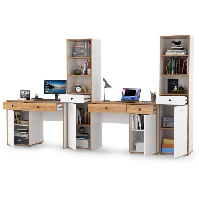 Два компьютерных стола Вуди и пенал для учебников цвет белый премиум/дуб крафт золотой Два компьютерных стола Вуди и пенал для учебников цвет белый премиум/дуб крафт золотой