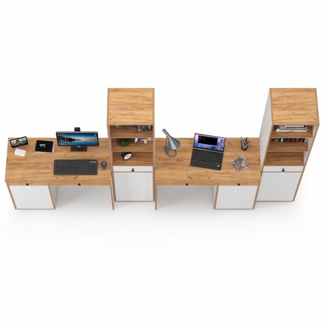 Два компьютерных стола Вуди и пенал для учебников цвет белый премиум/дуб крафт золотой Два компьютерных стола Вуди и пенал для учебников цвет белый премиум/дуб крафт золотой