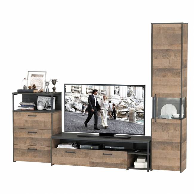 Стенка для гостиной с подсветкой Трувор № 24 цвет дуб гранж песочный/интра