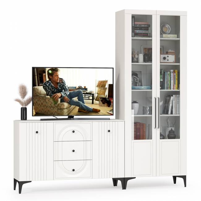 Комод с сервантом Валенсия цвет белый шагрень Комод с сервантом Валенсия цвет белый шагрень