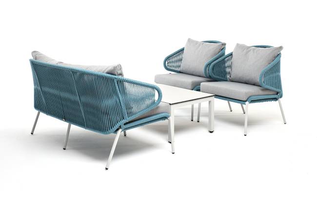 "Милан" лаунж-зона 4-местная плетеная из роупа (веревки), каркас алюминиевый белый, роуп бежевый