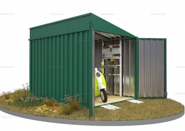 Хозблок SKOGGY секционный с односкатной крышей 3 х 2 м, зелёный мох