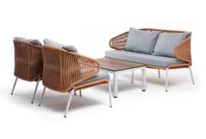 "Милан" лаунж-зона 4-местная плетеная из роупа (веревки), каркас алюминиевый светло-серый, роуп оранжевый меланж "Милан" лаунж-зона 4-местная плетеная из роупа (веревки), каркас алюминиевый светло-серый, роуп оранжевый меланж