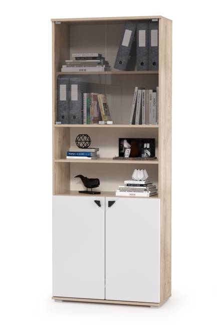 Столы с полками и большим стеллажом Бостон цвет дуб эндгрейн элегантный/фасады МДФ милк рикамо софт Столы с полками и большим стеллажом Бостон цвет дуб эндгрейн элегантный/фасады МДФ милк рикамо софт