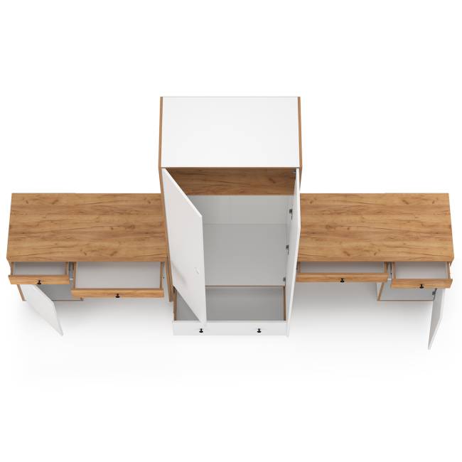 Два письменных стола и шкаф Вуди цвет белый премиум/дуб крафт золотой Два письменных стола и шкаф Вуди цвет белый премиум/дуб крафт золотой