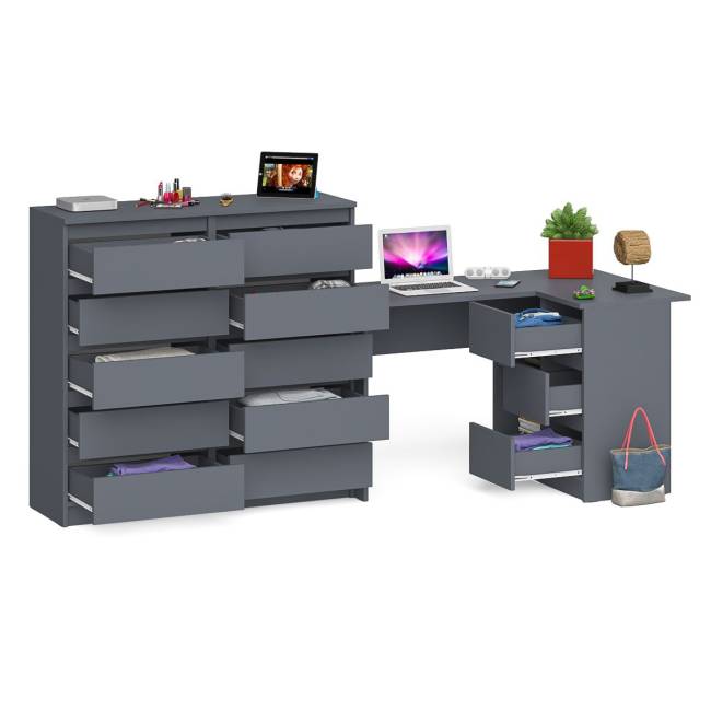 Стол компьютерный МС-16 с тумбой справа и высокий комод на 10-ть ящиков Мори цвет графит Стол компьютерный МС-16 с тумбой справа и высокий комод на 10-ть ящиков Мори цвет графит
