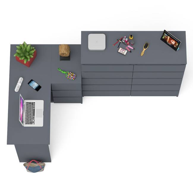 Стол компьютерный МС-16 с тумбой справа и высокий комод на 10-ть ящиков Мори цвет графит Стол компьютерный МС-16 с тумбой справа и высокий комод на 10-ть ящиков Мори цвет графит