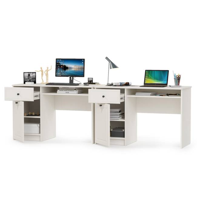 Два письменных стола Роуз цвет белый с тиснением поры дерева/ясень ваниль Два письменных стола Роуз цвет белый с тиснением поры дерева/ясень ваниль