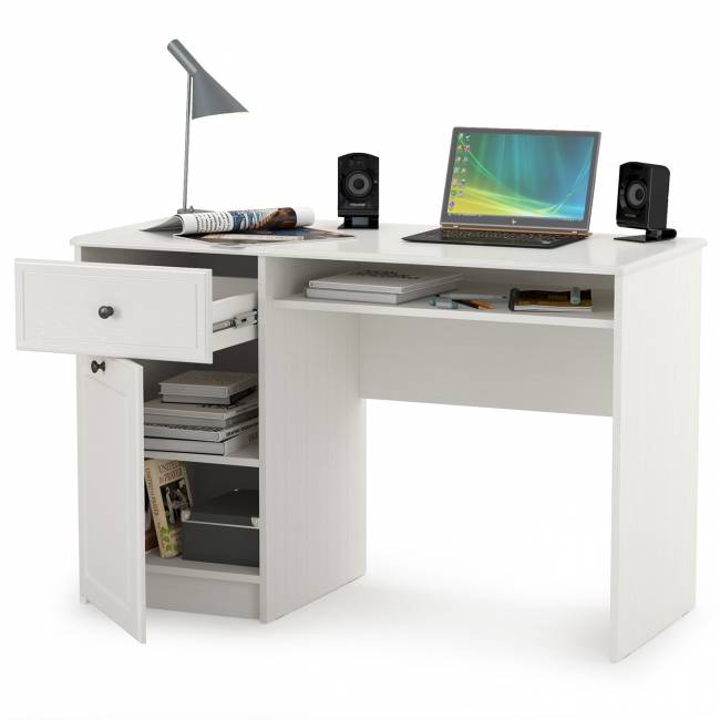 Стол письменный Роуз 12.148 цвет белый с тиснением поры дерева/ясень ваниль