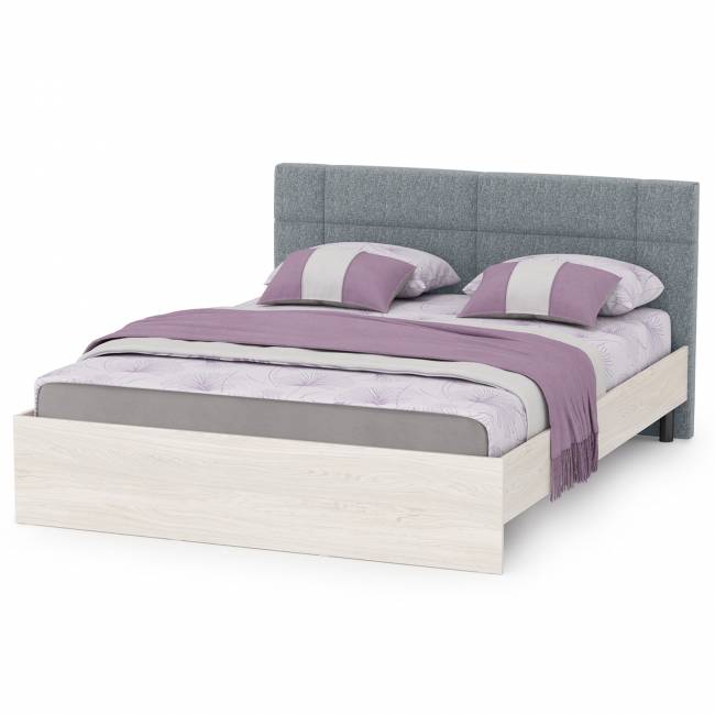 Двуспальная кровать с мягкой спинкой с ортопедическим основанием Ника цвет ясень анкор светлый Двуспальная кровать с мягкой спинкой с ортопедическим основанием Ника цвет ясень анкор светлый