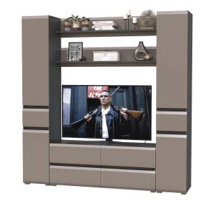 Два пенала Сидней с выдвижными ящиками и тумба для телевизора с двумя полочками цвет антрацит/МДФ веллюто капучино Два пенала Сидней с выдвижными ящиками и тумба для телевизора с двумя полочками цвет антрацит/МДФ веллюто капучино