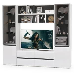 Сидней стенка для гостиной № 38 цвет белый/чёрный/фасады МДФ белый глянец