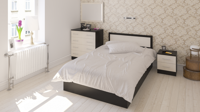 Спальный гарнитур Фиеста Кровать 1200 + Тумба + Комод + Зеркало цвет венге/дуб лоредо