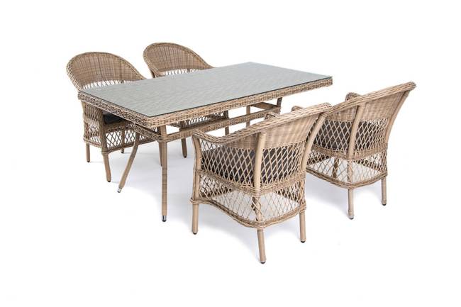 "Амароне" обеденная группа из искусственного ротанга на 4 персоны, цвет соломенный "Амароне" обеденная группа из искусственного ротанга на 4 персоны, цвет соломенный