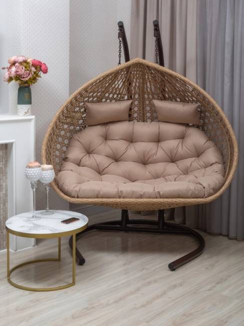 Подвесное двухместное кресло из искусственного ротанга "FRESCO GRANDE", светло-коричневый