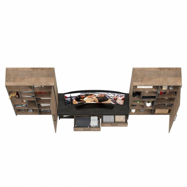 Два шкафа-стеллажа в стиле лофт и тумба для аппаратуры Трувор цвет дуб гранж песочный/интра