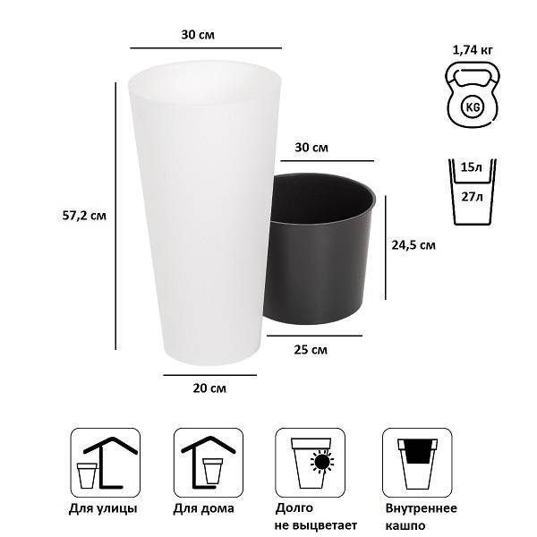 Кашпо для цветов TUBUS SLIM DTUS300-S449 белый 2 предмета 15 и 27л