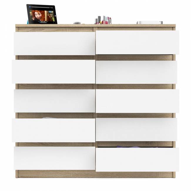 Комод высокий на десять выдвижных ящиков Мори МК1200.10 цвет дуб сонома/белый