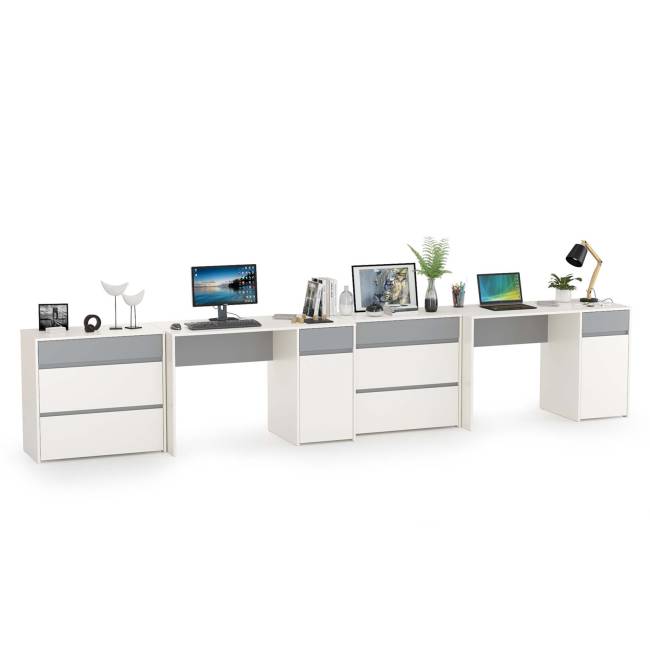 Два письменных стола и два комода Торонто цвет белый шагрень/стальной серый