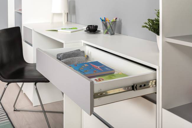 Два письменных стола и два комода Торонто цвет белый шагрень/стальной серый