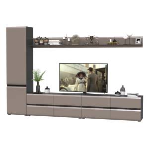 Две тумбы для телевизора с двумя верхними полочками и шкаф с дверками Сидней цвет антрацит/МДФ веллюто капучино
