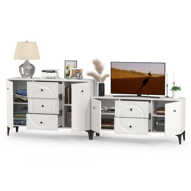 Комод Валенсия 13.309 с тумбой под ТВ Валенсия цвет белый шагрень Комод Валенсия 13.309 с тумбой под ТВ Валенсия цвет белый шагрень