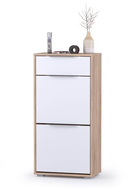 Высокая обувница и обувница с зеркалом и вешалкой для одежды Куба цвет дуб сонома/белый премиум