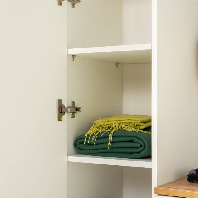 Мебельная стенка для прихожей Октава № 47 цвет белый шагрень/серый графит/дуб крафт золотой