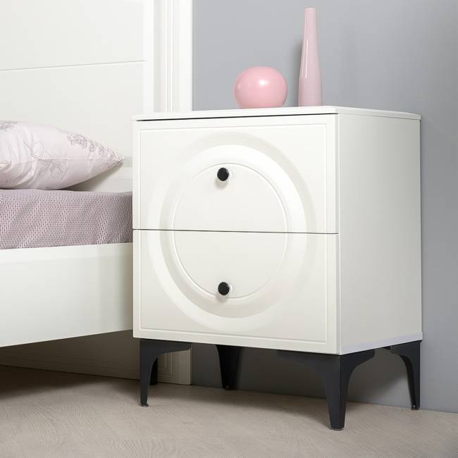 Комод Валенсия с кроватью 1600 и прикроватной тумбочкой цвет белый шагрень