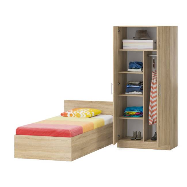 Кровать односпальная 900 со шкафом для одежды 2-х створчатым Стандарт цвет дуб сонома Кровать односпальная 900 со шкафом для одежды 2-х створчатым Стандарт цвет дуб сонома