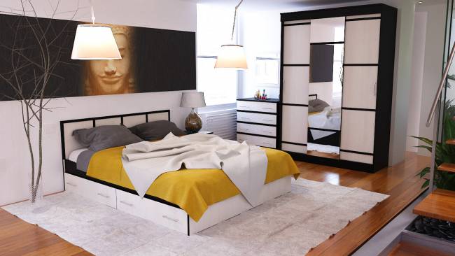 Кровать с ящиками 1600 с тумбой Сакура цвет венге/дуб лоредо Кровать с ящиками 1600 с тумбой Сакура цвет венге/дуб лоредо