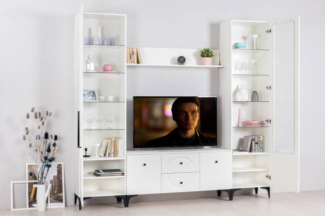 Стенка для гостиной Валенсия № 62 цвет белый шагрень