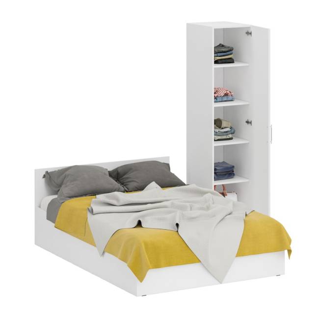 Кровать белая двуспальная 1400 с пеналом Стандарт цвет белый