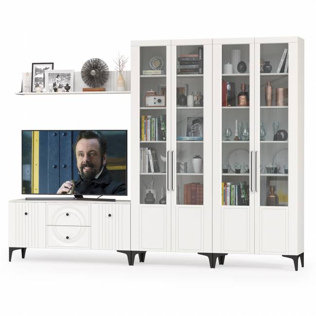 Большая стенка для ТВ-аппаратуры Валенсия № 64 цвет белый шагрень