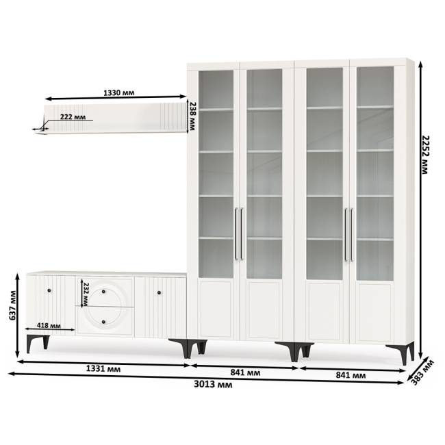 Большая стенка для ТВ-аппаратуры Валенсия № 64 цвет белый шагрень