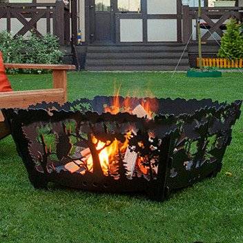 Кованая костровая чаша "Клён канадский" с функцией мангала 72х100х100