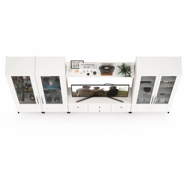 Валенсия стенка в гостиную № 66 цвет белый шагрень