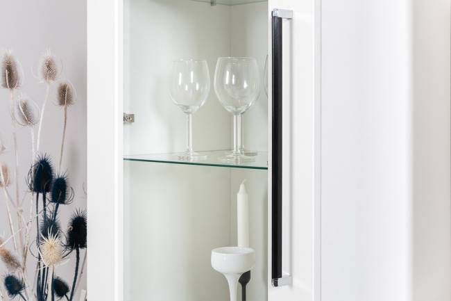 Валенсия стенка в гостиную № 66 цвет белый шагрень