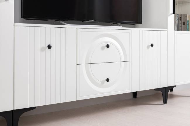 Валенсия стенка в гостиную № 66 цвет белый шагрень