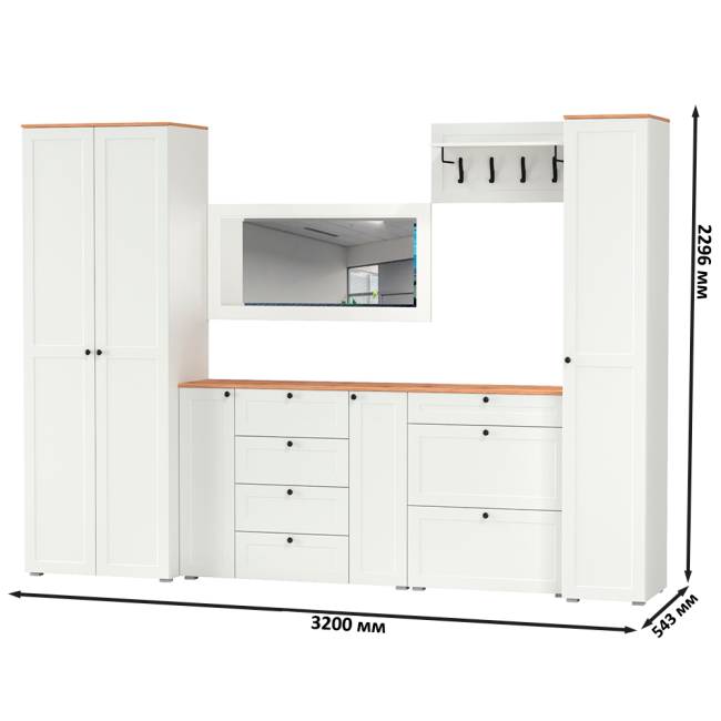 Мебельная стенка для прихожей Остин № 61 цвет белый шагрень/дуб крафт золотой